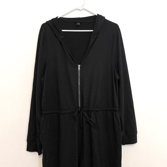 TORRID 1 Plus Size Black Terry Zip Front Hooded Jumpsuit Long Sleeve Cropped 1X - Picture 4 of 16